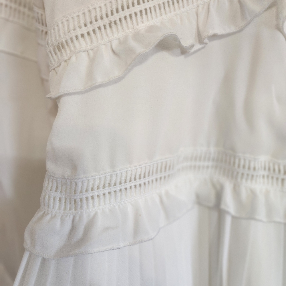 Romantic white dress NEW ruffled cutout details and pleated skirt. Shabby CHIC S - Picture 9 of 13